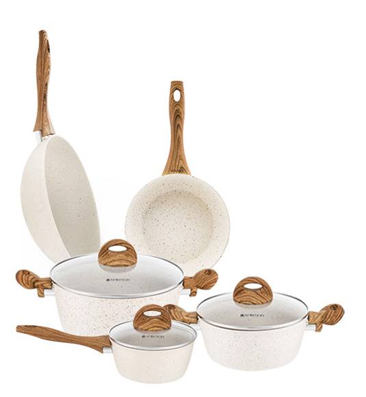 AMBITION NATURE Komplet garnków z pokrywkami 6 el + Patelnia Nature 20 cm + Wok 26 cm / indukcja 