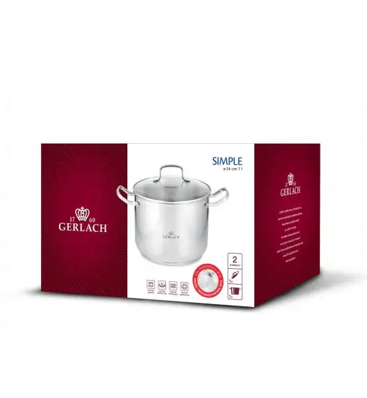 GERLACH SIMPLE Komplet Garnki z pokrywkami 9 el + Garnek Simple 7 L + Brytfanna Granitex 32 cm 