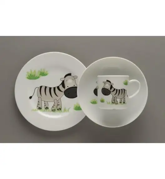 Zestaw obiadowy dla dzieci Lubiana Zebra porcelana 3 elementy.