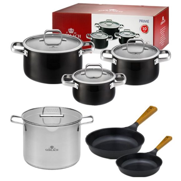 GERLACH PRIME Komplet Garnki z pokrywkami 6 el + Gerlach Ambiente Garnek 7 l + patelnie Gerlach Natur 28, 20 cm