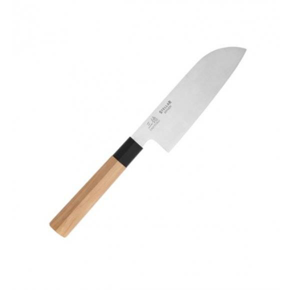 STELLAR SAMURAI Nóż Santoku 15 cm / stal nierdzewna + drewno klonowe