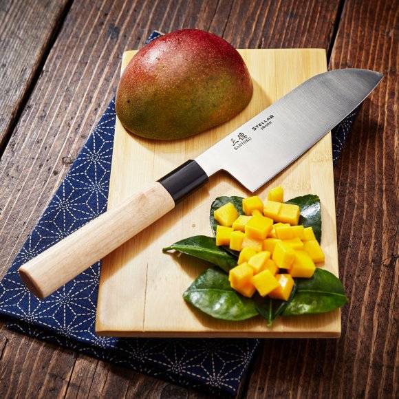 STELLAR SAMURAI Nóż Santoku 15 cm / stal nierdzewna + drewno klonowe