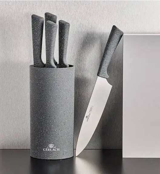 GERLACH SMART GRANIT Komplet 5 noży w bloku + komplet desek dębowych