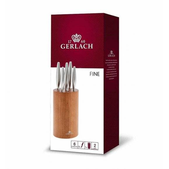 GERLACH FINE Komplet 5 noży w bloku + ostrzałka 2w1 + nożyce do drobiu + deska dębowa