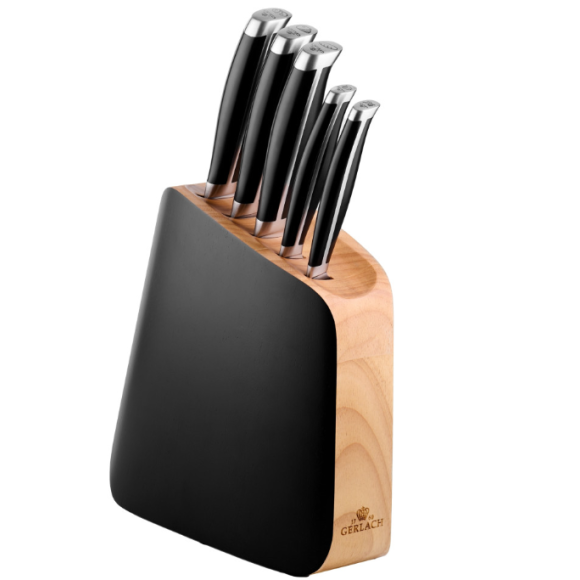 GERLACH LOFT Komplet 5 noży w bloku + ostrzałka 2w1 + komplet desek dębowych