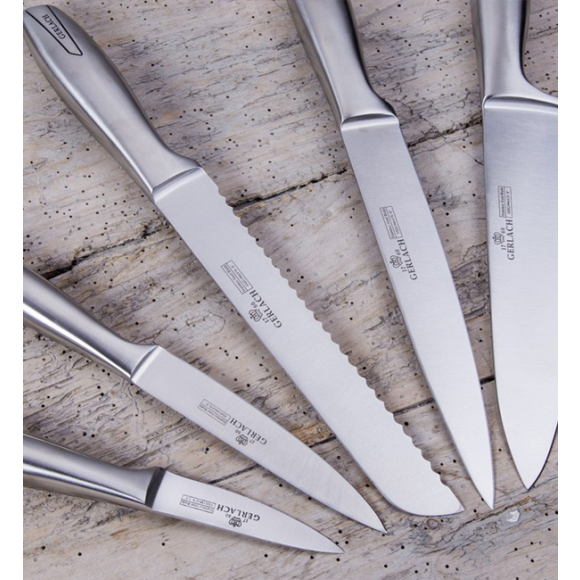 GERLACH MODERN 993 Zestaw noży w bloku czarne 6 elementów + ostrzałka 2w1 / Stal nierdzewna / 993CzB/2w1