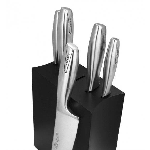 GERLACH MODERN Komplet 5 noży w bloku czarne + komplet desek dębowych / czarny