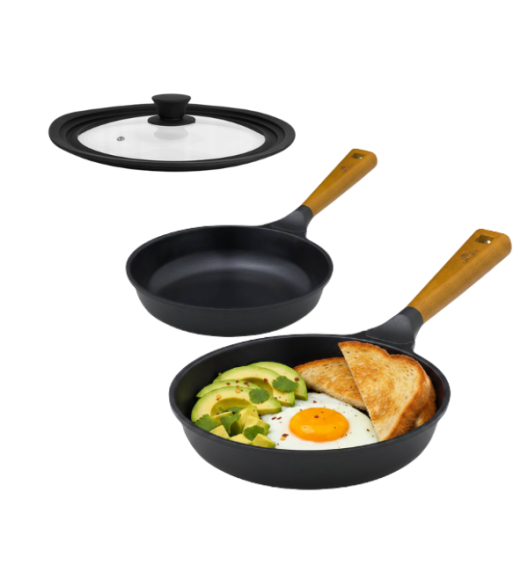 GERLACH NATUR Komplet patelni z powłoką ceramiczną ILAG® Non-Stick / 24, 28 cm + pokrywka silikonowa 24, 26, 28 cm