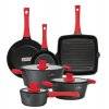 ZWIEGER OBSIDIAN Komplet garnków z pokrywkami 6 el + patelnie Zwieger Obsidian 20, 28 cm + grillowa 28 cm
