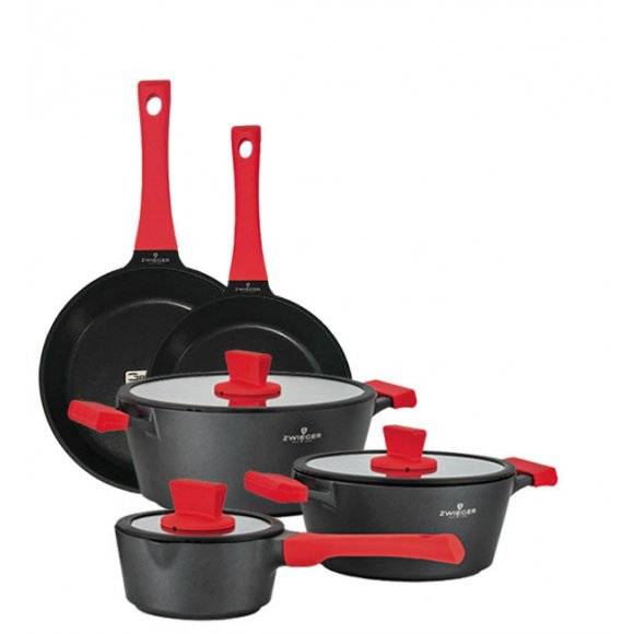 ZWIEGER OBSIDIAN Komplet garnków z pokrywkami 6 el + patelnie Zwieger Obsidian 24, 28 cm 