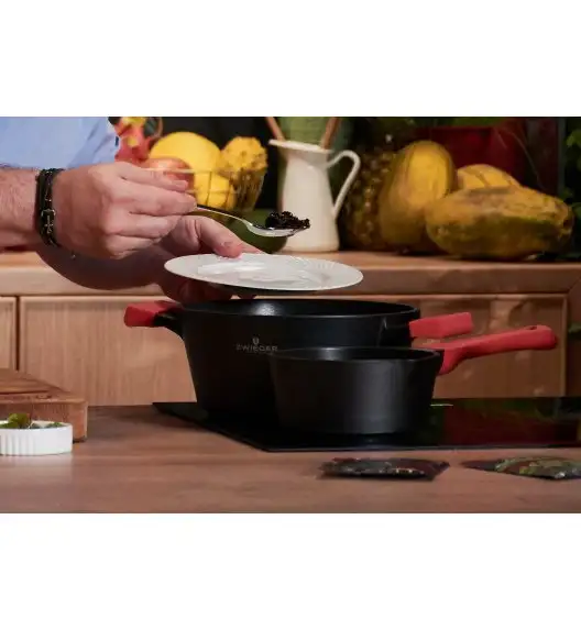 ZWIEGER OBSIDIAN Komplet garnków z pokrywkami 6 el + patelnie Zwieger Obsidian 24, 28 cm + pokrywki 24, 28 cm