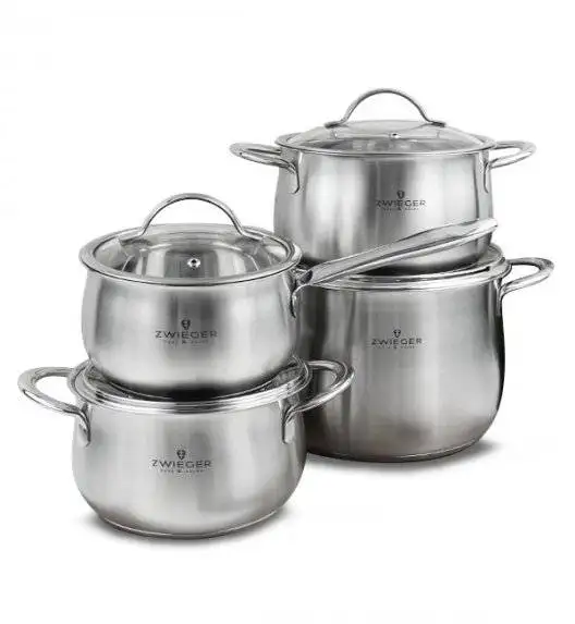 ZWIEGER PRACTI PLUS Komplet 4 garnków z pokrywkami + Obsidian patelnie 20, 24, 28 cm + grillowa 28 cm Greblon