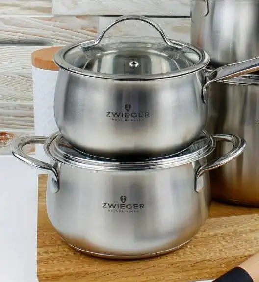 ZWIEGER PRACTI PLUS Komplet 4 garnków z pokrywkami + Obsidian patelnie 20, 24, 28 cm + grillowa 28 cm Greblon