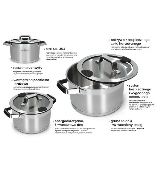 ZWIEGER KLASSIKER PRO BLACK Komplet garnków z pokrywkami 8 el / stal nierdzewna