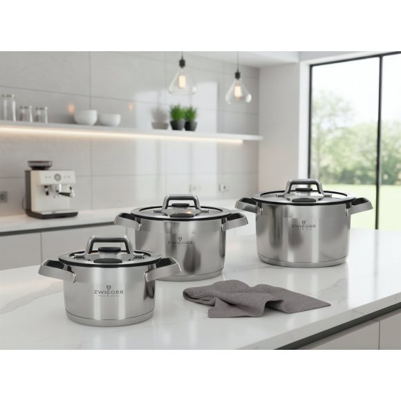 ZWIEGER KLASSIKER PRO BLACK Komplet garnków z pokrywkami 8 el / stal nierdzewna
