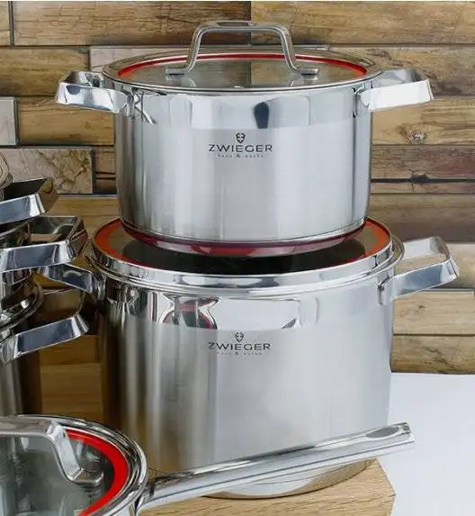ZWIEGER KLASSIKER Komplet garnków z pokrywkami 11 el / stal nierdzewna SS 304 + Patelnie Obsidian 20, 24, 28 cm