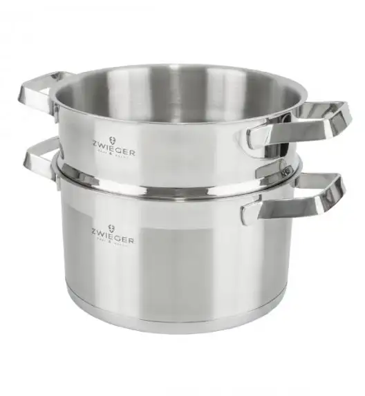 ZWIEGER KLASSIKER Komplet garnków z pokrywkami 11 el / stal nierdzewna SS 304 + Patelnie Obsidian 20, 24, 28 cm