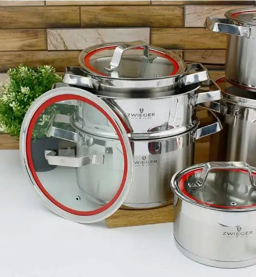ZWIEGER KLASSIKER Komplet garnków z pokrywkami 11 el / stal nierdzewna SS 304 + Patelnie Obsidian 24, 28 cm