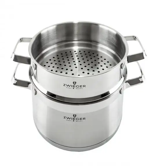 ZWIEGER KLASSIKER Komplet garnków z pokrywkami 11 el / stal nierdzewna SS 304 + Patelnie Obsidian 24, 28 cm +  pokrywki Zwieger