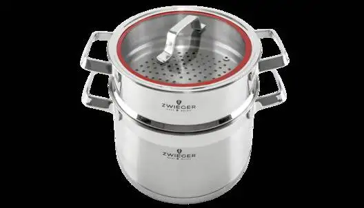 ZWIEGER KLASSIKER Komplet garnków z pokrywkami 11 el / stal nierdzewna SS 304 + Patelnie Obsidian 20, 24, 28 cm + grillowa 28 cm