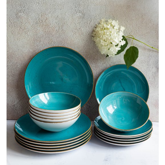 LUBIANA BOSS 6630L Serwis obiadowy 18 el / 6 osób / morski / porcelana ręcznie malowana