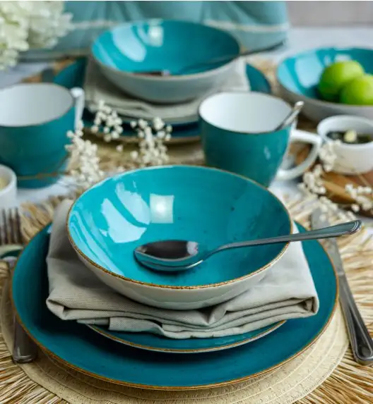 LUBIANA BOSS 6630L Serwis obiadowo - kawowy 30 el / 6 osób / morski / porcelana ręcznie malowana