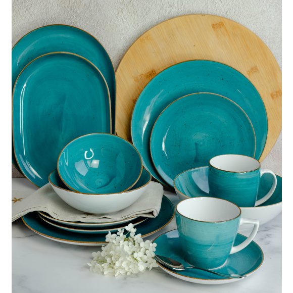 LUBIANA BOSS 6630L Serwis obiadowo - kawowy 30 el / 6 osób / morski / porcelana ręcznie malowana