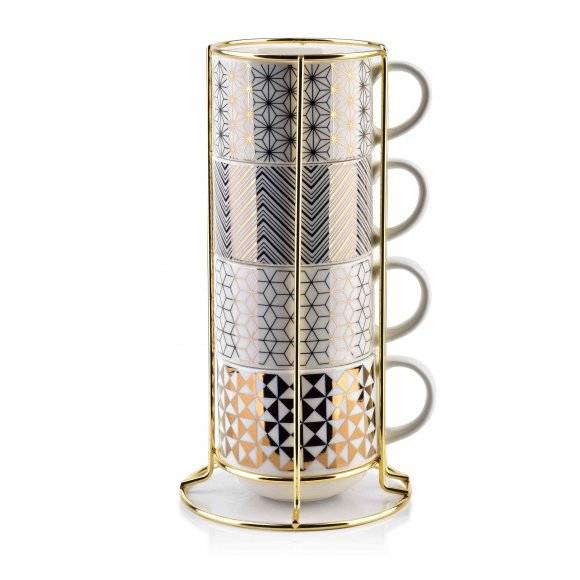 AFFEKDESIGN CHIC GOLD komplet 4 filiżanek na stojaku 250 ml / porcelana