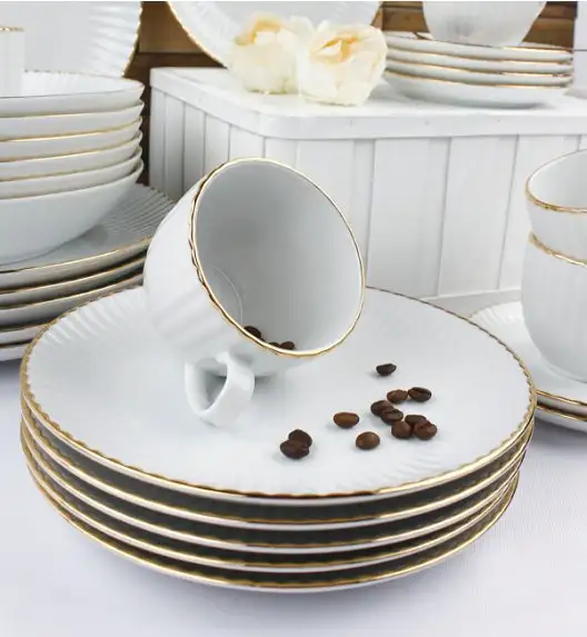 LUBIANA DAISY GOLD Serwis obiadowo - kawowy 18 osób / 90 elementów / porcelana ręcznie zdobiona