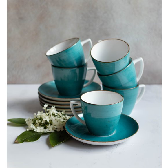 LUBIANA BOSS 6630L Komplet Filiżanka 350 ml + spodek / 6 os / 12 el / morski / porcelana ręcznie malowana
