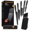 FISKARS EDGE 1003099+1003098 Zestaw 5 noży kuchennych w bloku czarnym / stal 420J2 / czarne ostrza + OSTRZAŁKA Edge
