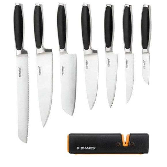 FISKARS ROYAL FSRL3 Komplet 7 noży kuchennych / stal nierdzewna + Ostrzałka Fiskars Edge Roll - Sharp