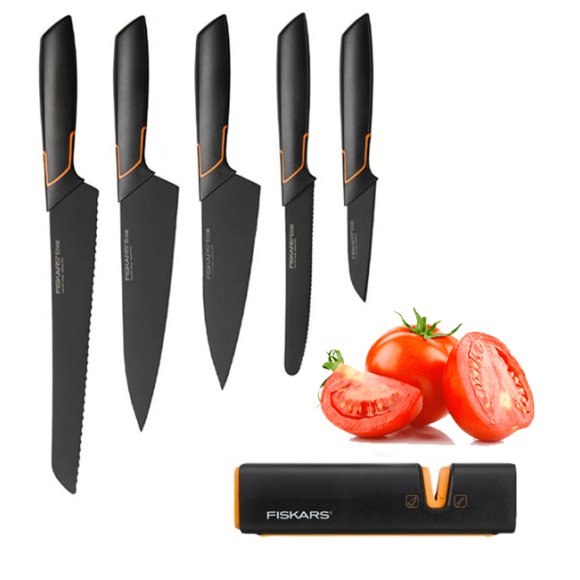 FISKARS EDGE FSEL7 Komplet 5 noży kuchennych + ostrzałka Fiskars Edge / japońska stal nierdzewna 