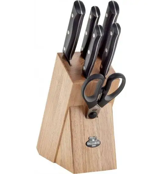 BALLARINI SIMETO Zestaw 5 noży w bloku / 7 elementów / stal nierdzewna, tworzywo sztuczne, drewno