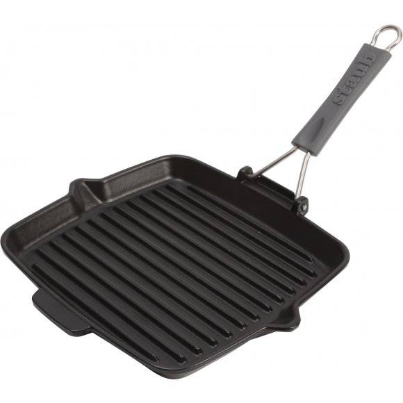 STAUB Kwadratowa patelnia grillowa / 24 x 24 cm / czarny / żeliwo emaliowane