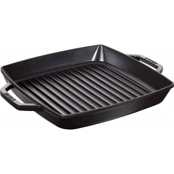 STAUB Kwadratowa żeliwna patelnia grillowa z dwoma uchwytami/ 28 x 28 cm / czarny / żeliwo