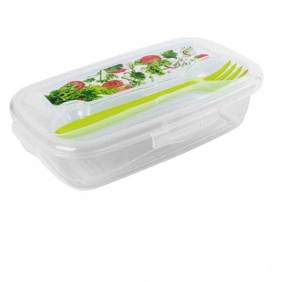 HEGA Lunch box z widelcem / 18 x 10,5 x 4 cm / transparentny, zielony / tworzywo sztuczne