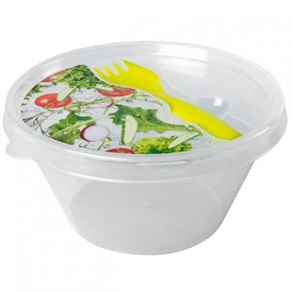 HEGA Lunch box z widelcem / Ø 14 cm / transparentny, zielony / tworzywo sztuczne