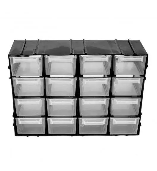 HEGA Organizer warsztatowy z szufladkami / 15 x 8 x  21,5 cm / czarny, transparentny / tworzywo sztuczne