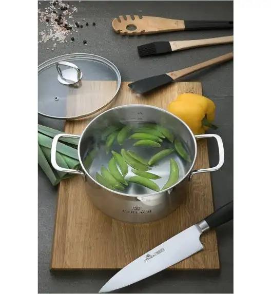 GERLACH BRAVA Komplet Garnki z pokrywkami 8 el + patelnie Gerlach Granitex 20, 28 cm + pokrywki uniwersalne + Brytfanna Granitex 32 cm + Patelnia naleśnikowa