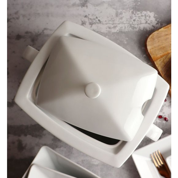 LUBIANA CLASSIC Serwis obiadowo-kawowy 18 os / 108 el | biala porcelana kwadrat