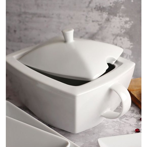 LUBIANA CLASSIC Serwis obiadowo-kawowy 18 os / 108 el | biala porcelana kwadrat