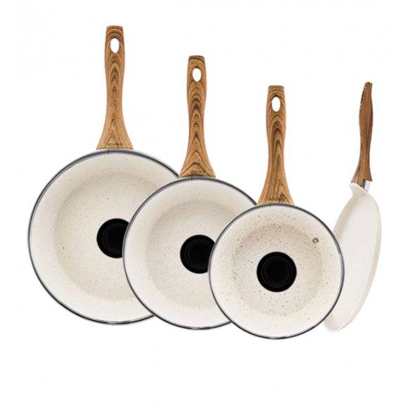 AMBITION NATURE Komplet patelni z powłoką nieprzywierającą Ø20, 24, 28 cm + pokrywki uniwersalne + patelnia naleśnikowa Nature 28 cm / indukcja