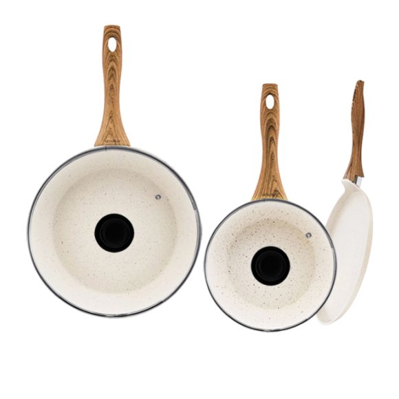 AMBITION NATURE Komplet patelni z powłoką nieprzywierającą Ø20, 28 cm + pokrywki uniwersalne + patelnia naleśnikowa 28 cm