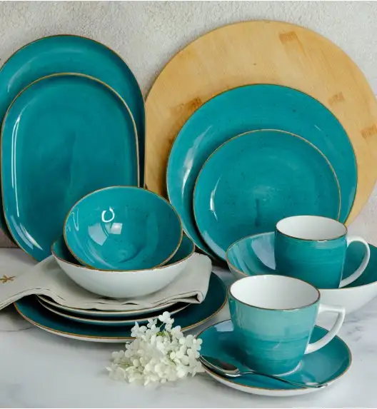 LUBIANA BOSS 6630L Serwis obiadowo - kawowy 76 el / 12 osób / morski / porcelana ręcznie malowana