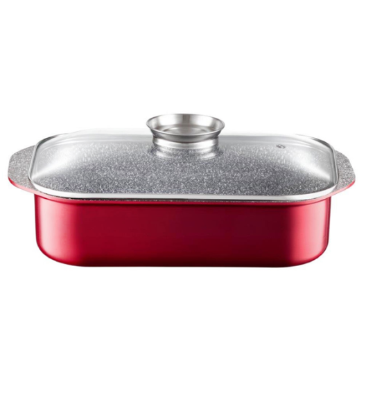 AMBITION JASPER Komplet patelni (20, 24, 28) cm + Brytfanna / nieprzywierająca powłoka Qualum Basic Stone Edition  / czerwone