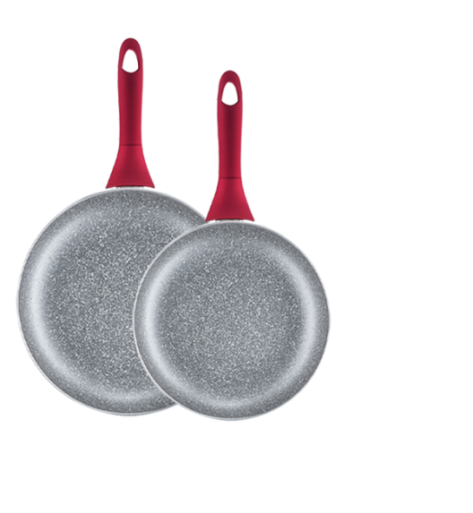 AMBITION JASPER Komplet patelni (20, 28) cm + Brytfanna / nieprzywierająca powłoka Qualum Basic Stone Edition  / czerwone