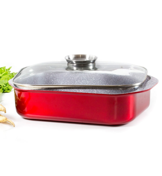 AMBITION JASPER Komplet patelni (20, 28) cm + Brytfanna / nieprzywierająca powłoka Qualum Basic Stone Edition  / czerwone