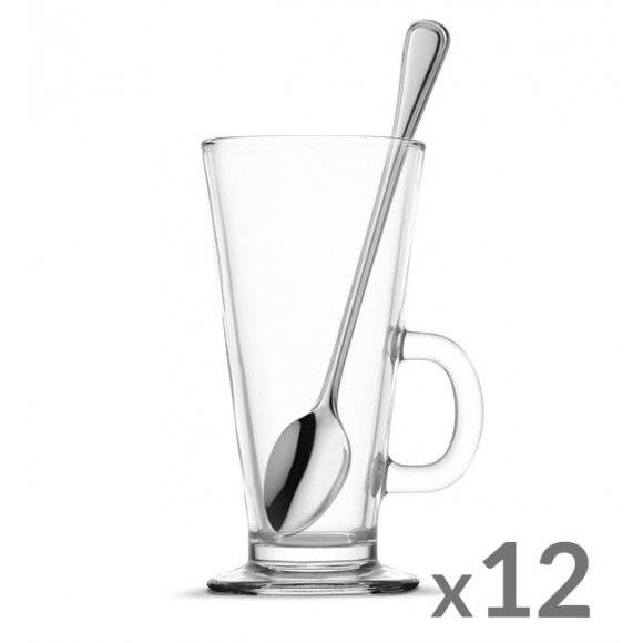 TADAR Komplet 12 szklanek Caffee Latte 270 ml + 12 łyżeczek koktajlowych Amefa Bologna