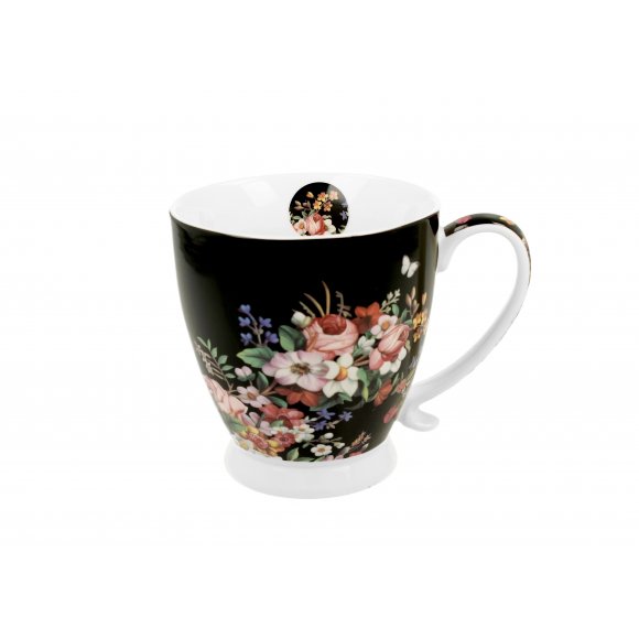 DUO VINTAGE FLOWERS BLACK Kubek na stopce 480 ml / porcelana